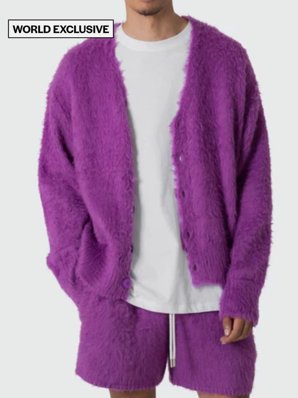 MNML Fuzzy Mohair Cardigan Purple XXL Oversized Streetwear Grunge Sweater NWT